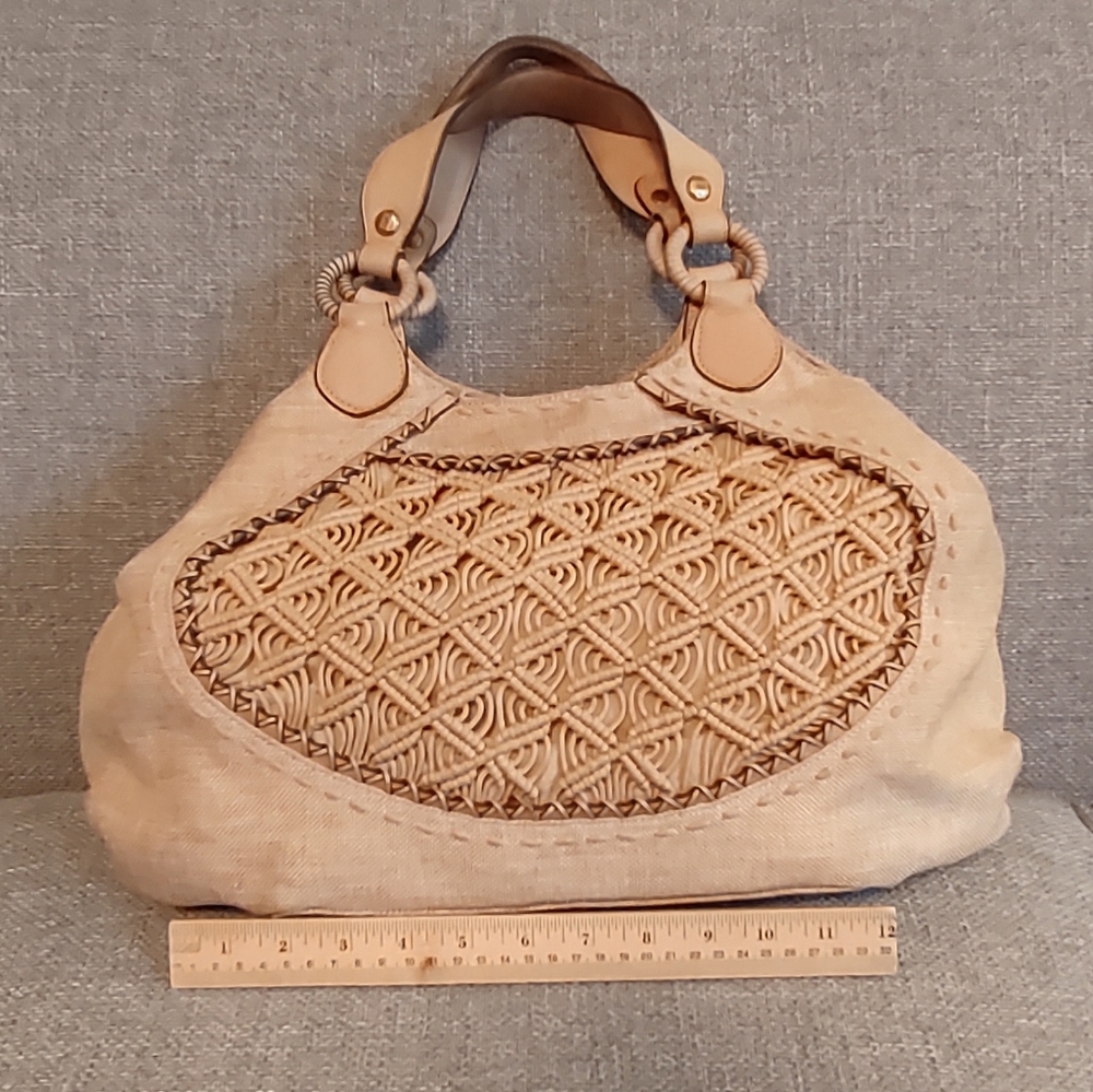 Cole Haan Beige Woven-Front Satchel